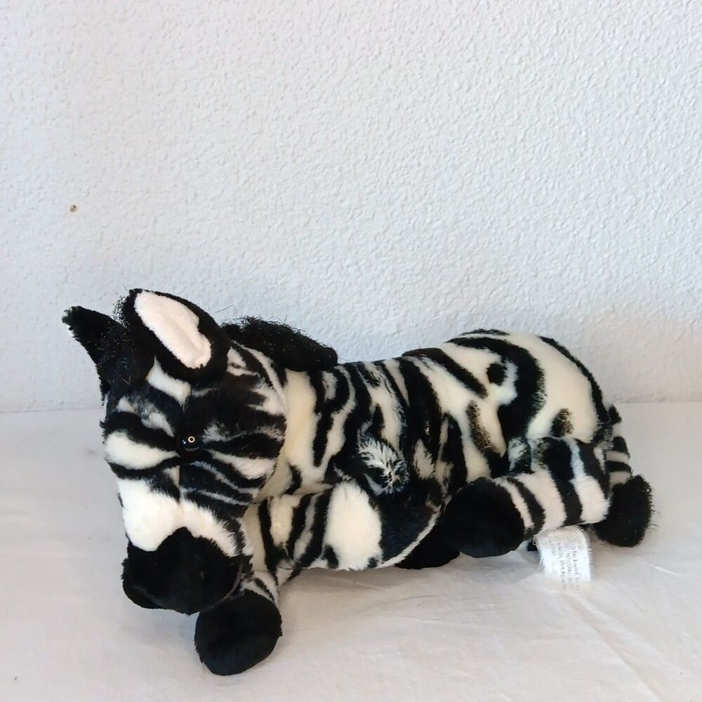 Vintage Laying Zebra Plush Crossed Front Legs Soft Lux Fur 10 inch Stuffed